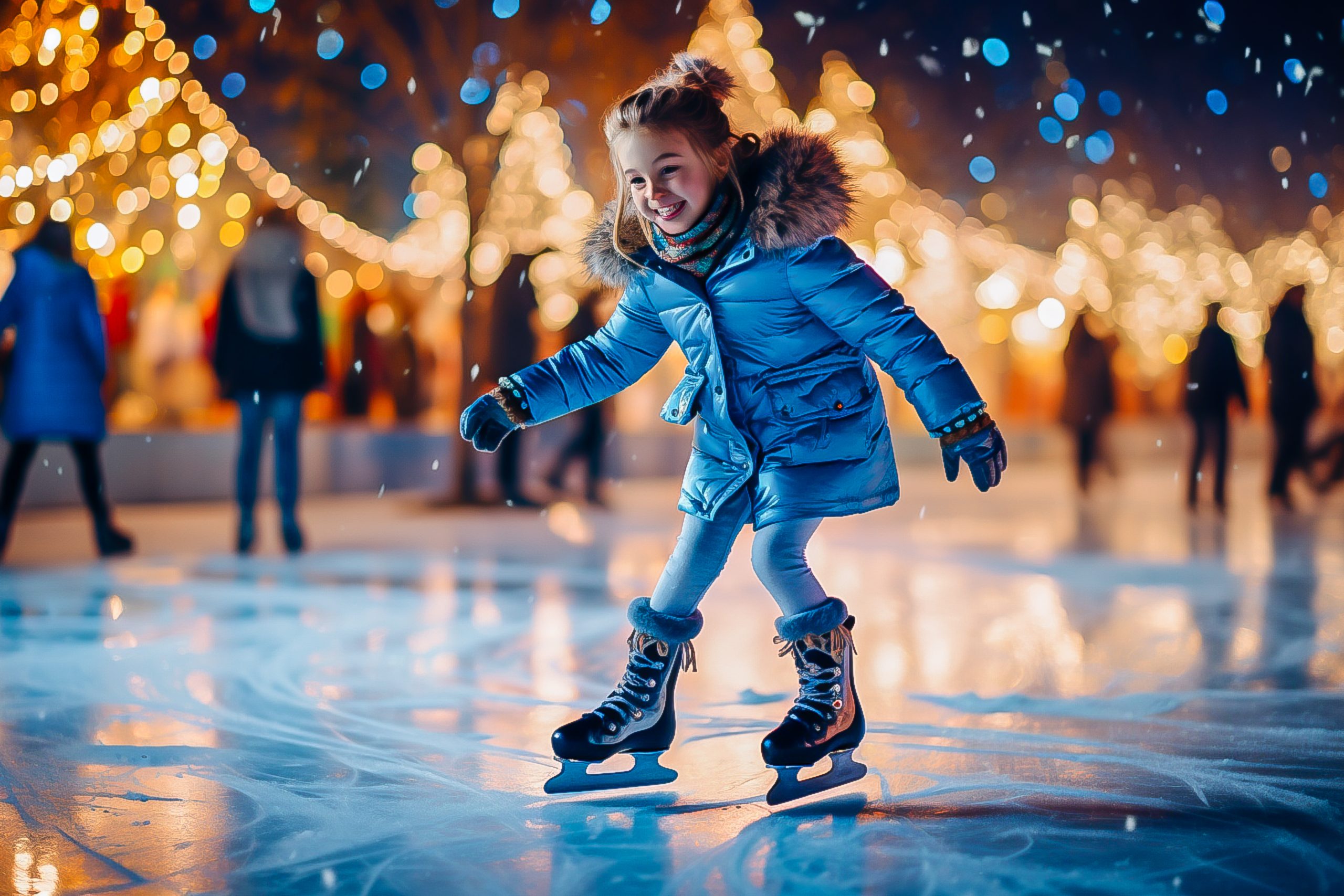 Girl ice skating at Boxpark Liverpool