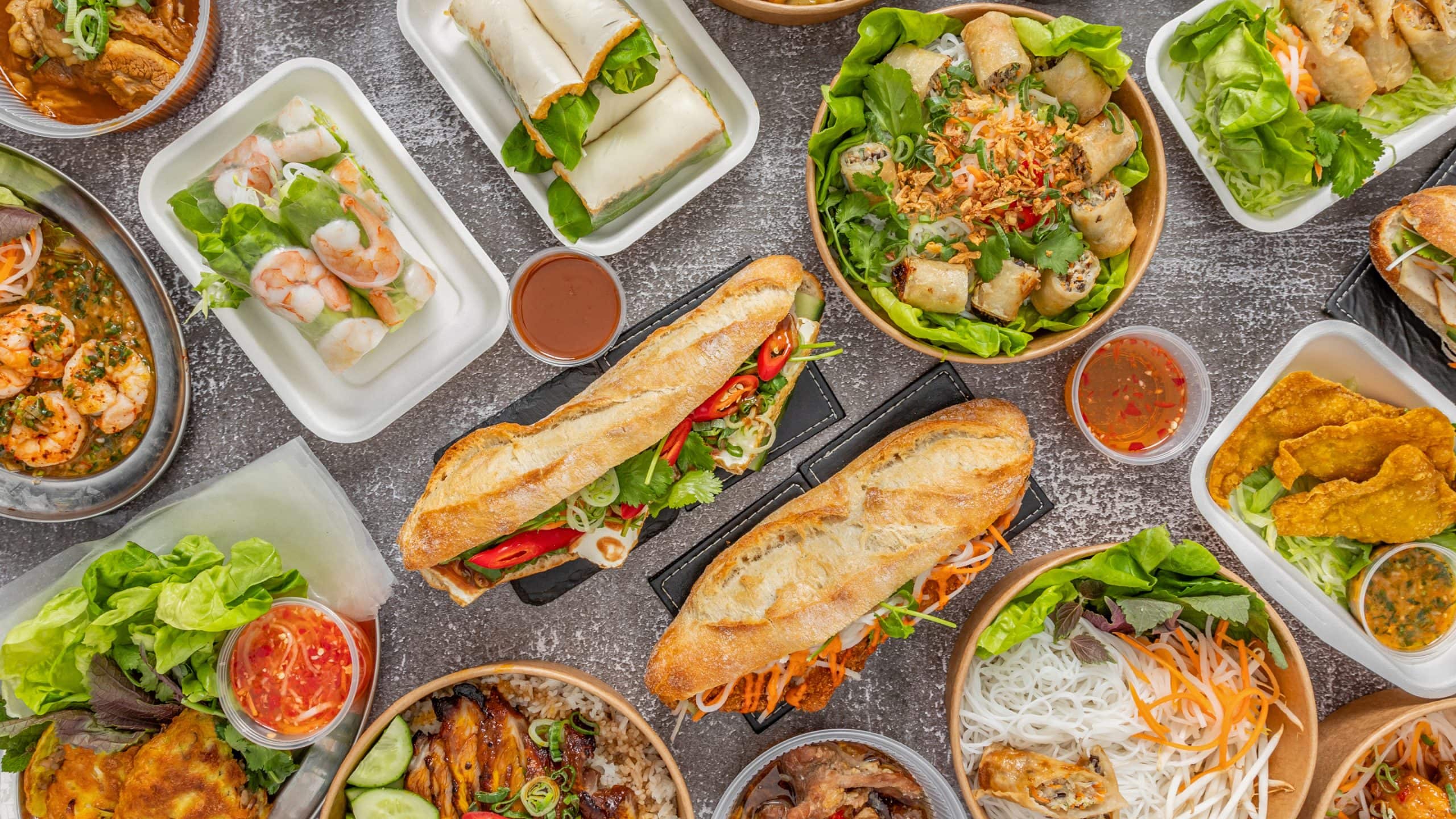 A selection of food from BanMe at Boxpark Shoreditch