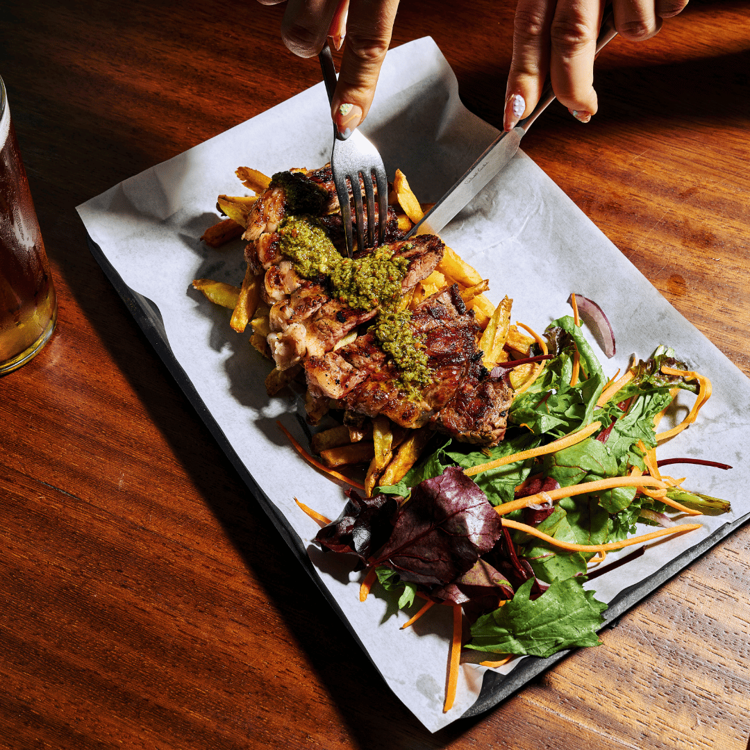 Nativo Sirlion steak with chimmicurri and chips 