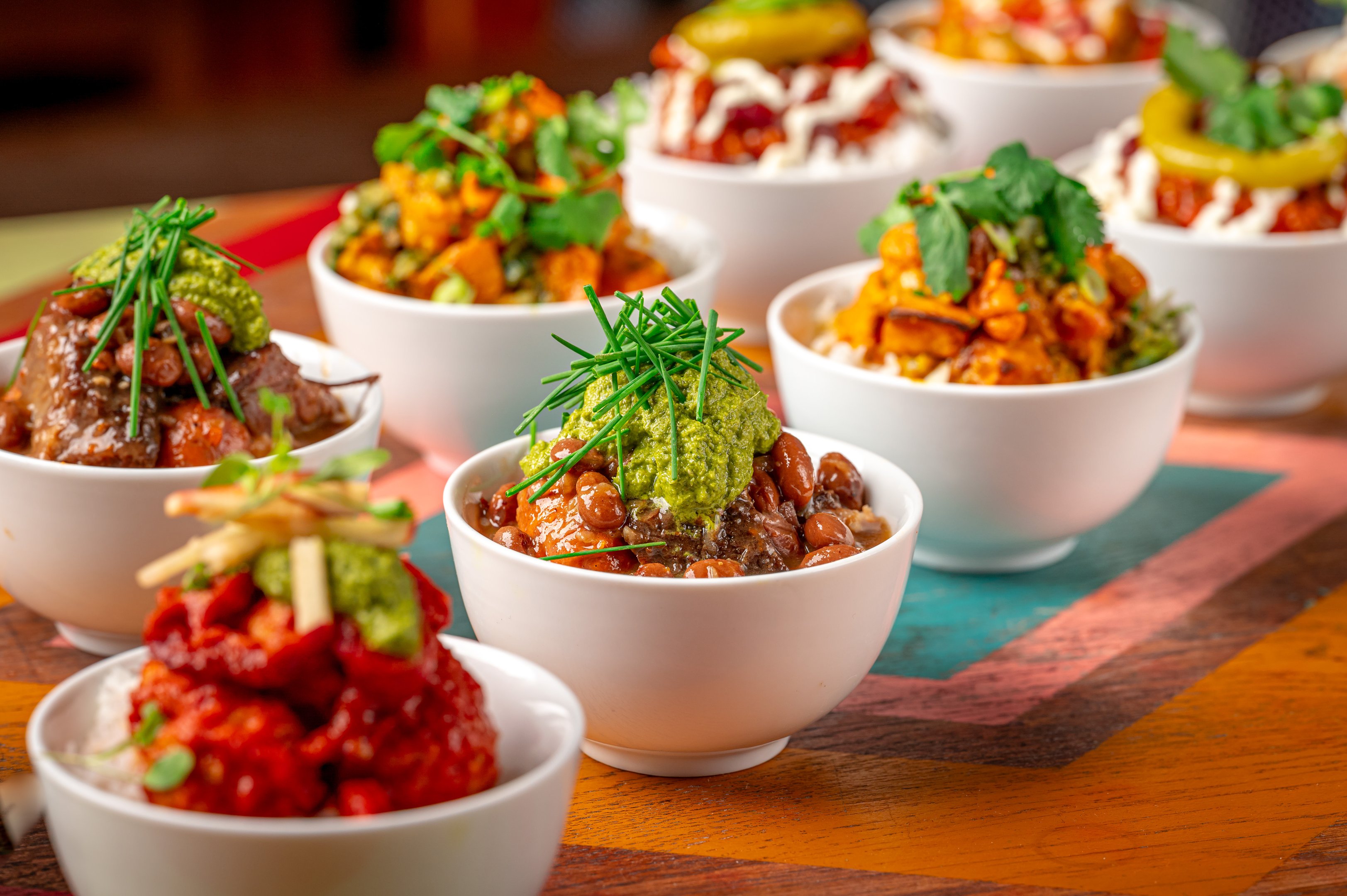 Festive bowl food at Barrio Bars
