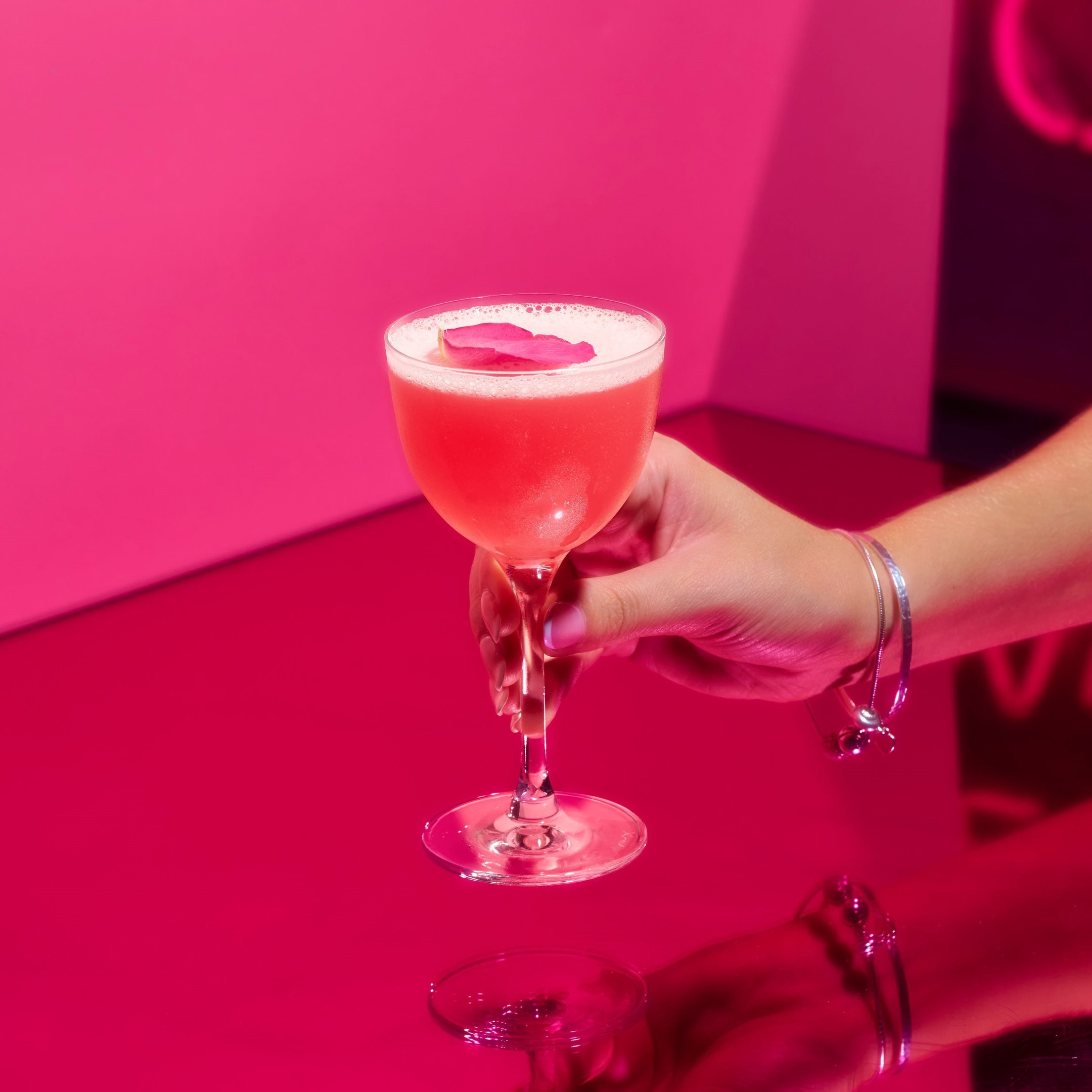 A shot of a Rose Petal cocktail in Tonight Josephine