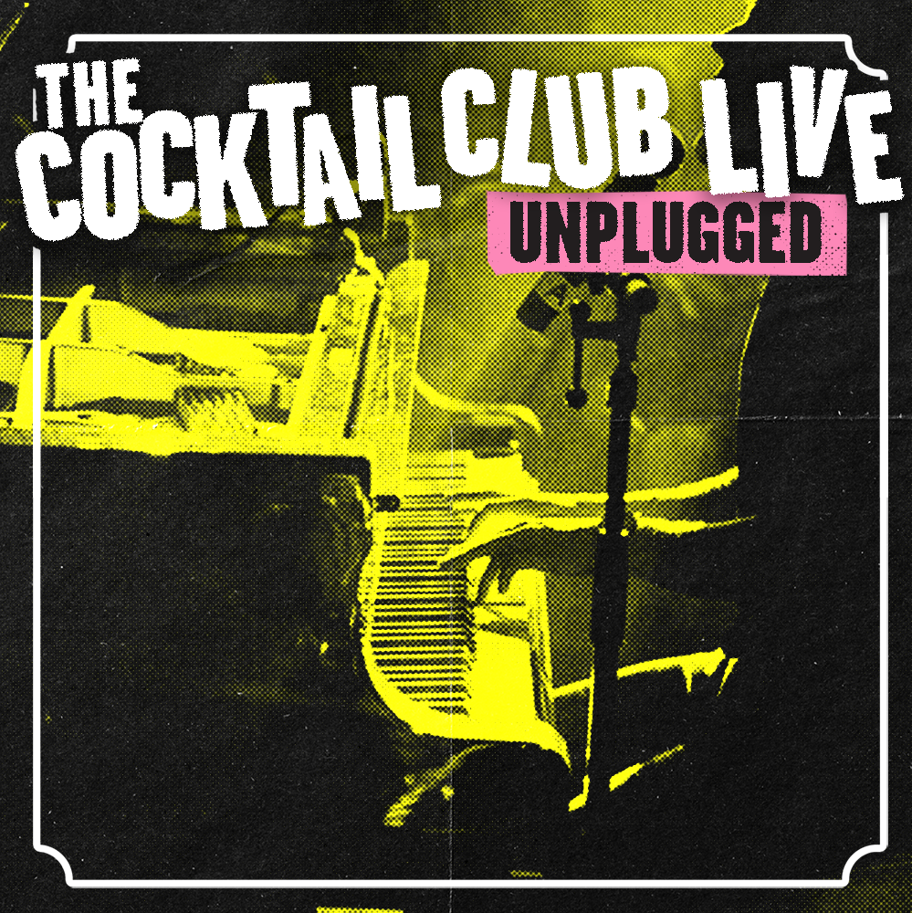 The Cocktail Club Live - Unplugged text over the top of an image of a musician playing the piano