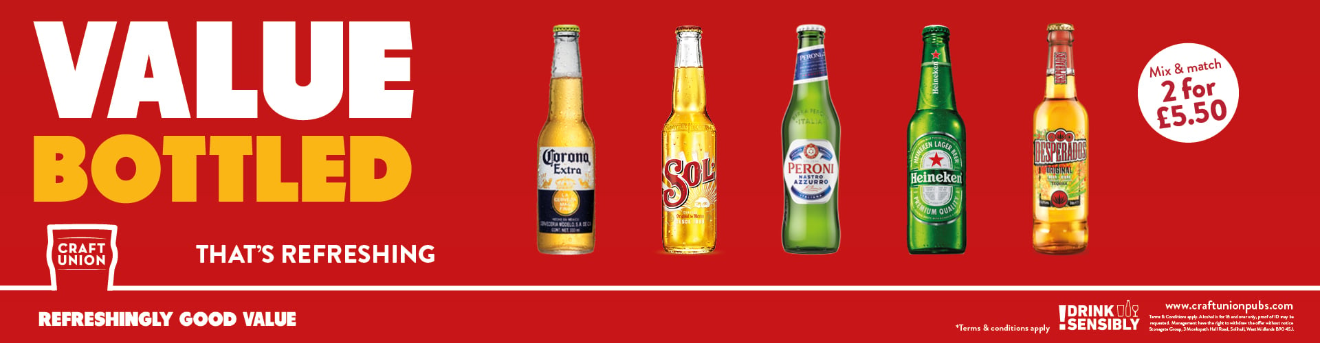2 bottled lagers for £5.50